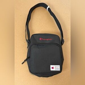 Champion Cross Body Handbag Strap Unisex - Black - Gray Interior - Red Logo